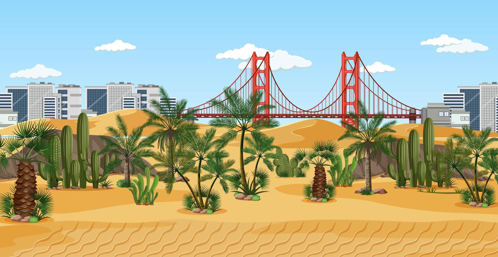 ciudad en la escena del paisaje de la naturaleza del desierto vector