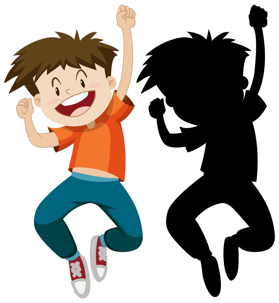 Happy boy with smile in colour and silhouette vector