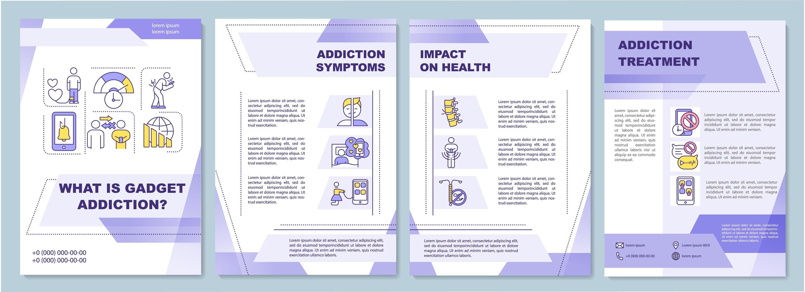 Gadget addiction symptoms, brochure template vector