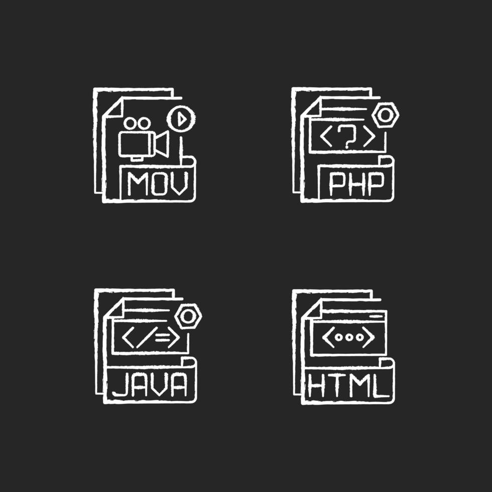 File types, chalk white icons set vector