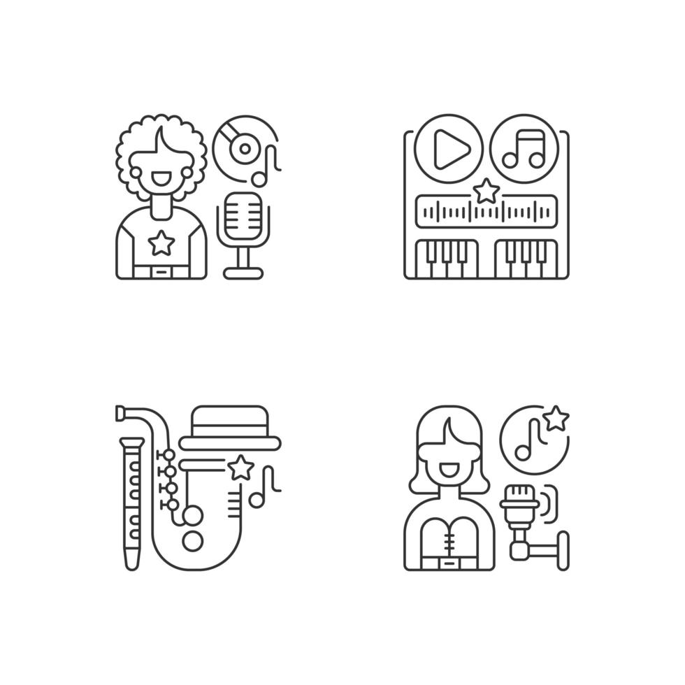 Different soundtrack genres, linear icons set vector