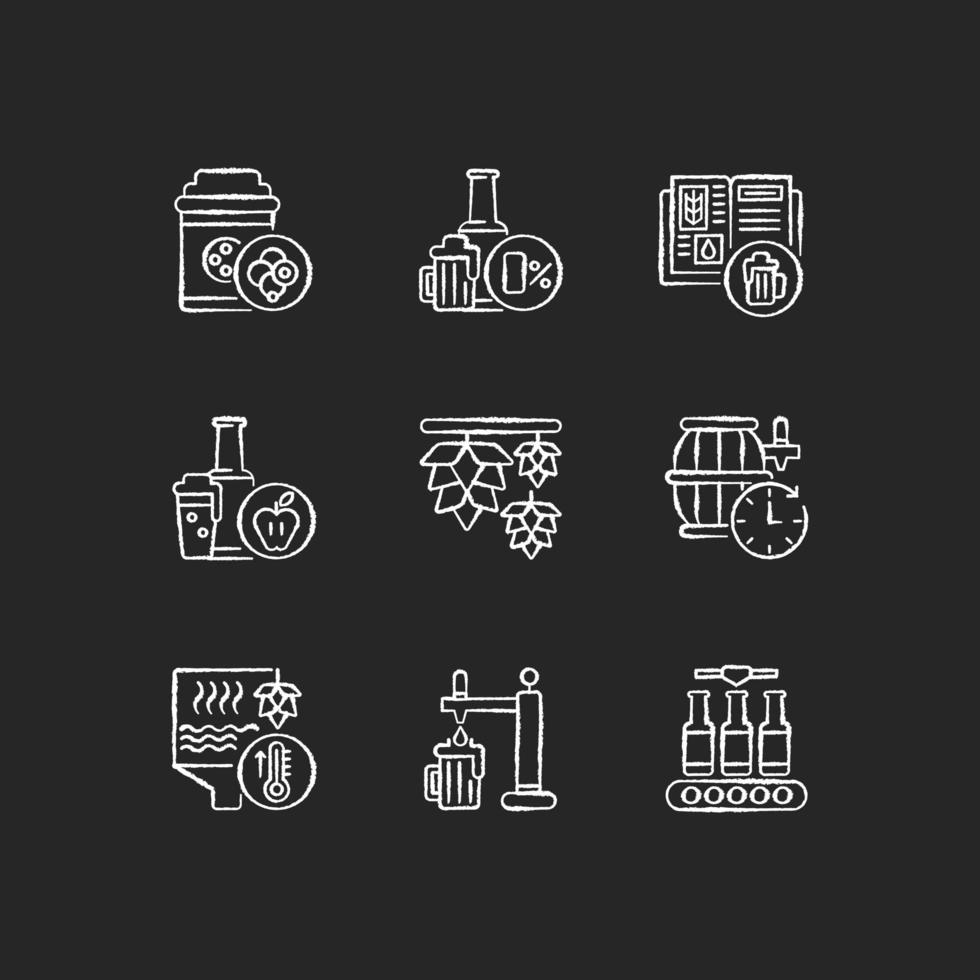 Brewing beer process, chalk white icons vector