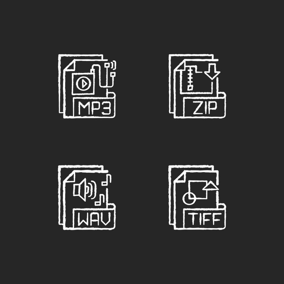 File types, chalk white icons set vector