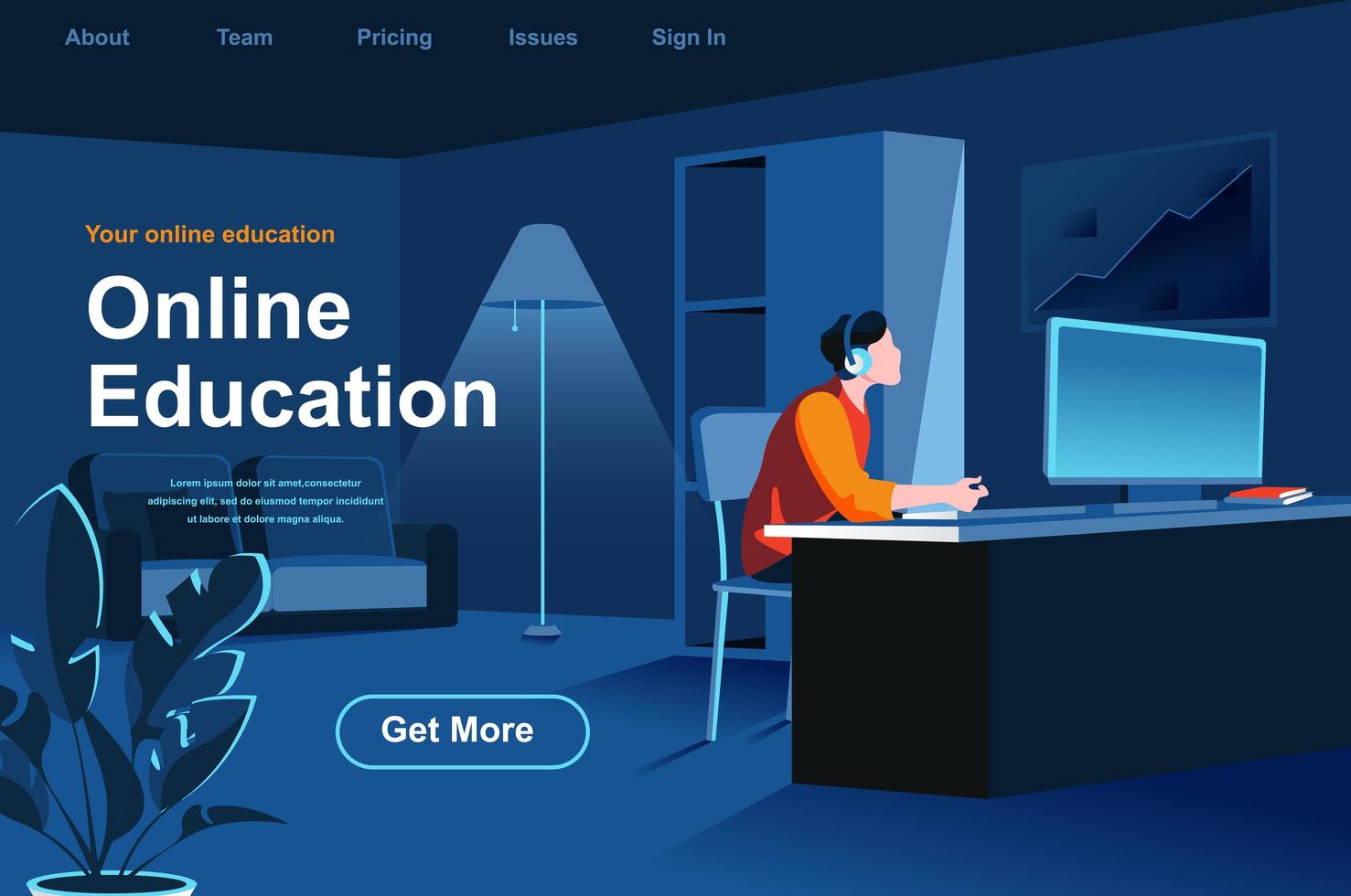 Online education isometric landing page vector