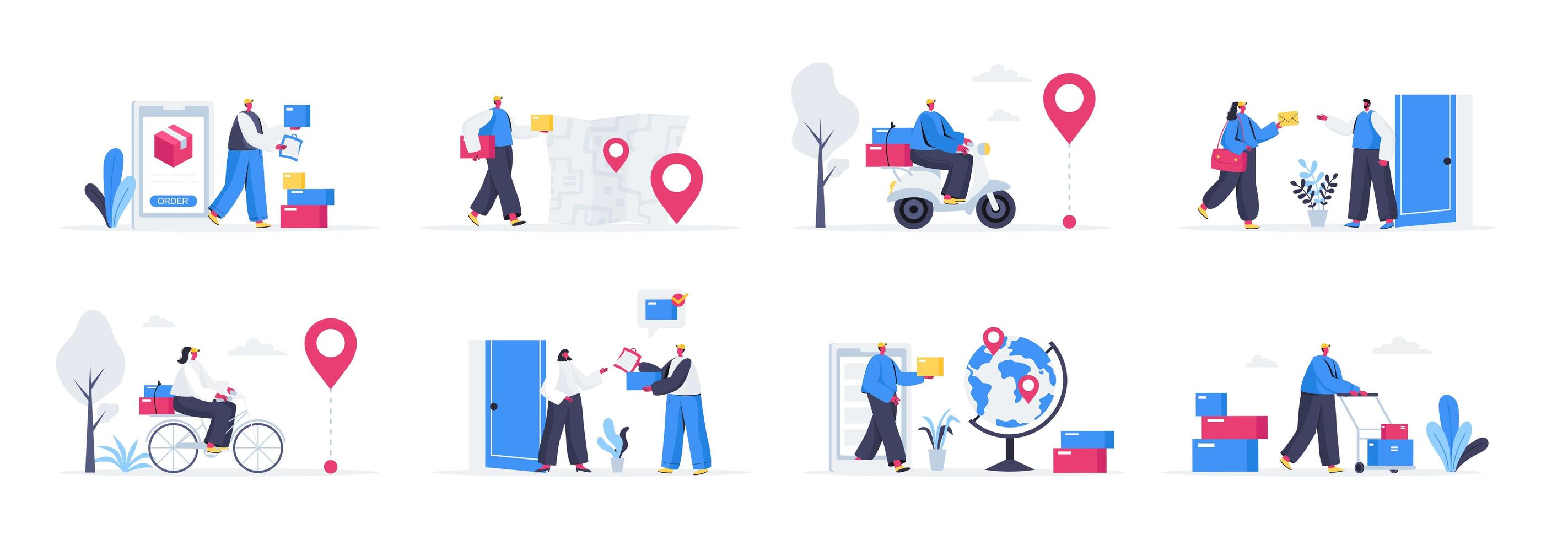 Bundle of delivery service scenes vector