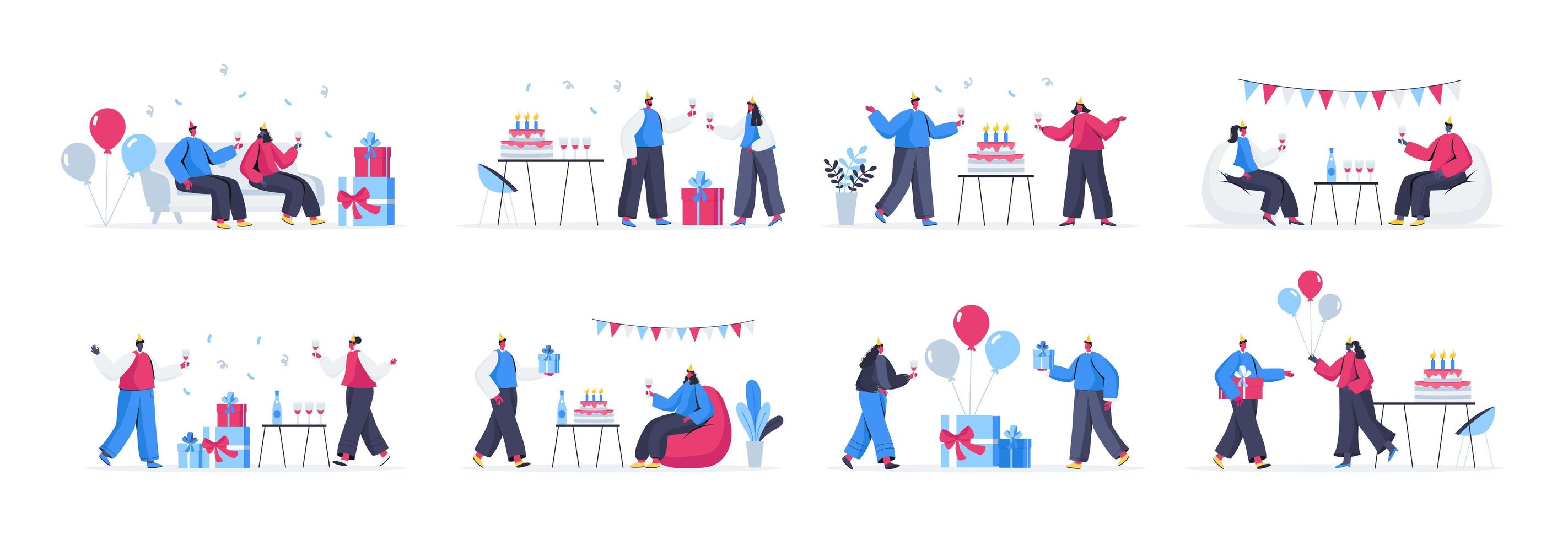 paquete de escenas de fiesta de cumpleaños vector