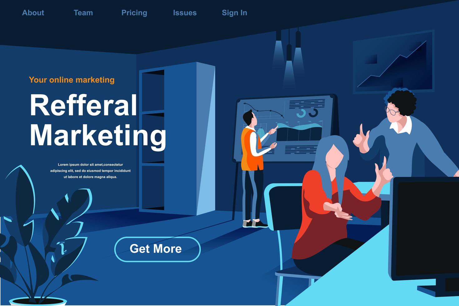 Referral marketing flat isometric landing page. vector