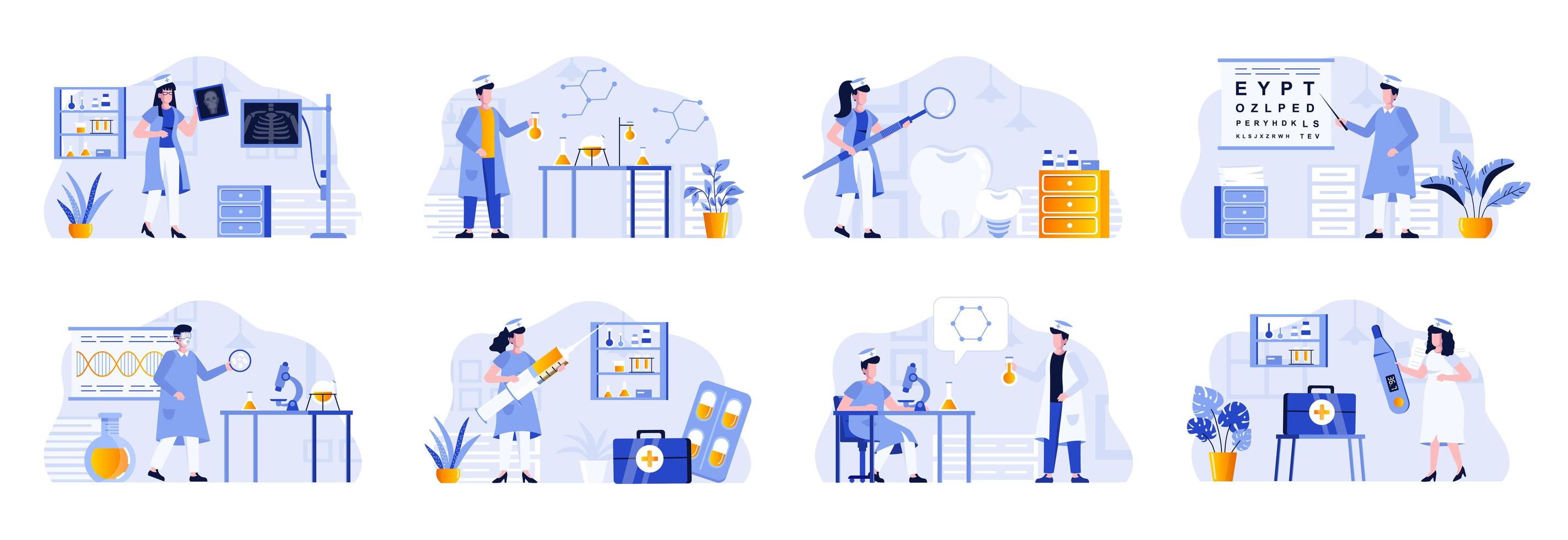 Medicine scenes bundle with people vector