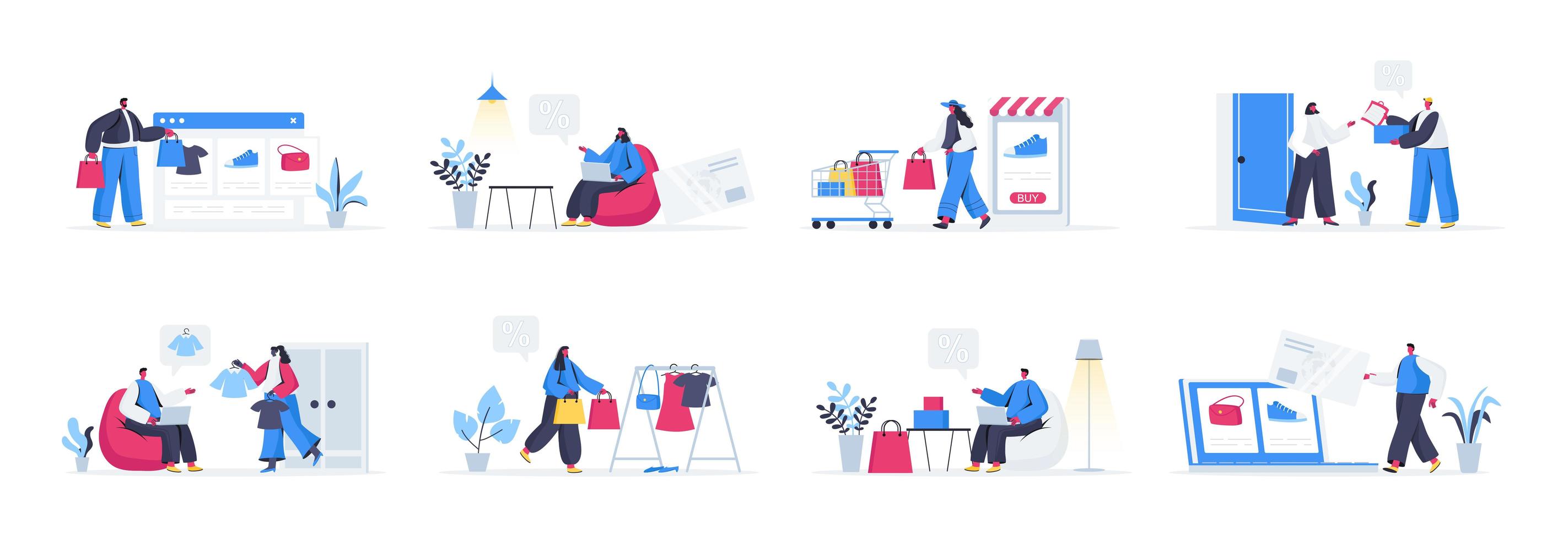 Bundle of shoppers scenes vector