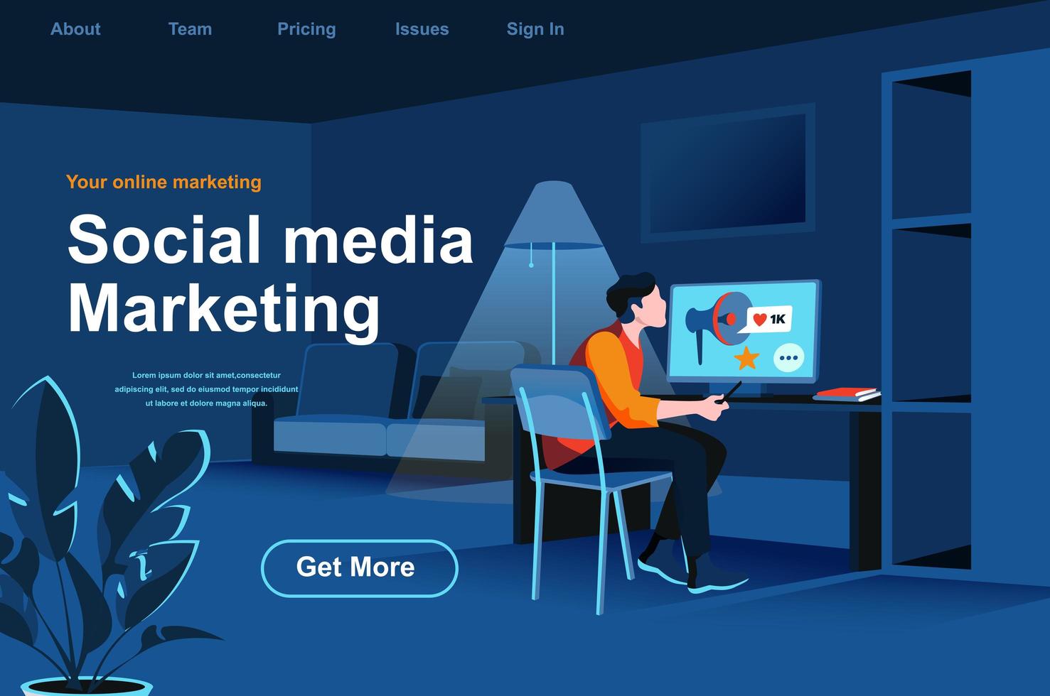 Social media marketing isometric landing page. vector