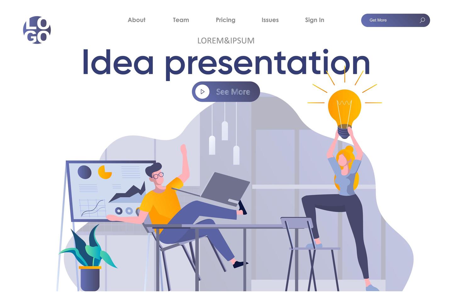 Idea presentation landing page with header vector