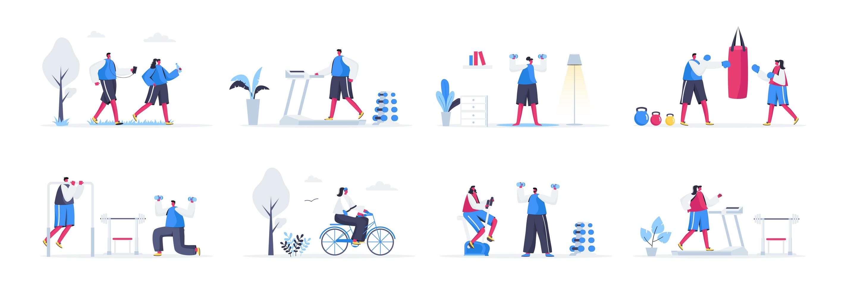 Bundle of fitness training scenes vector