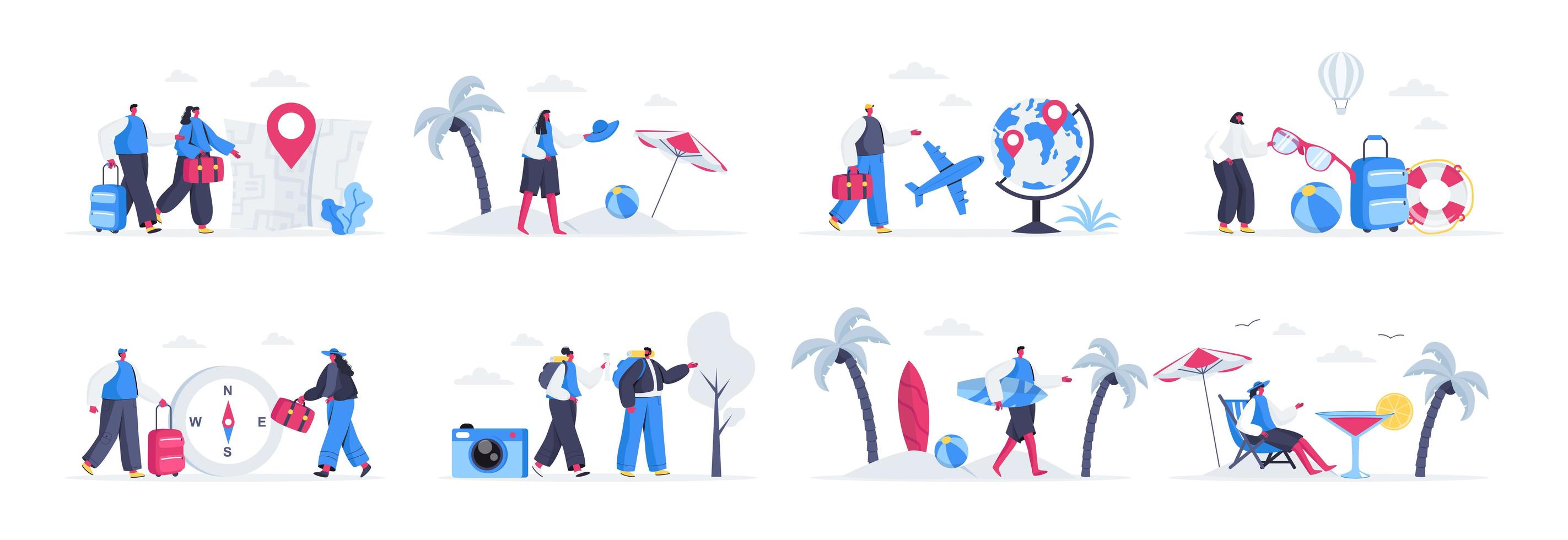 Bundle of travel and vacation scenes. vector