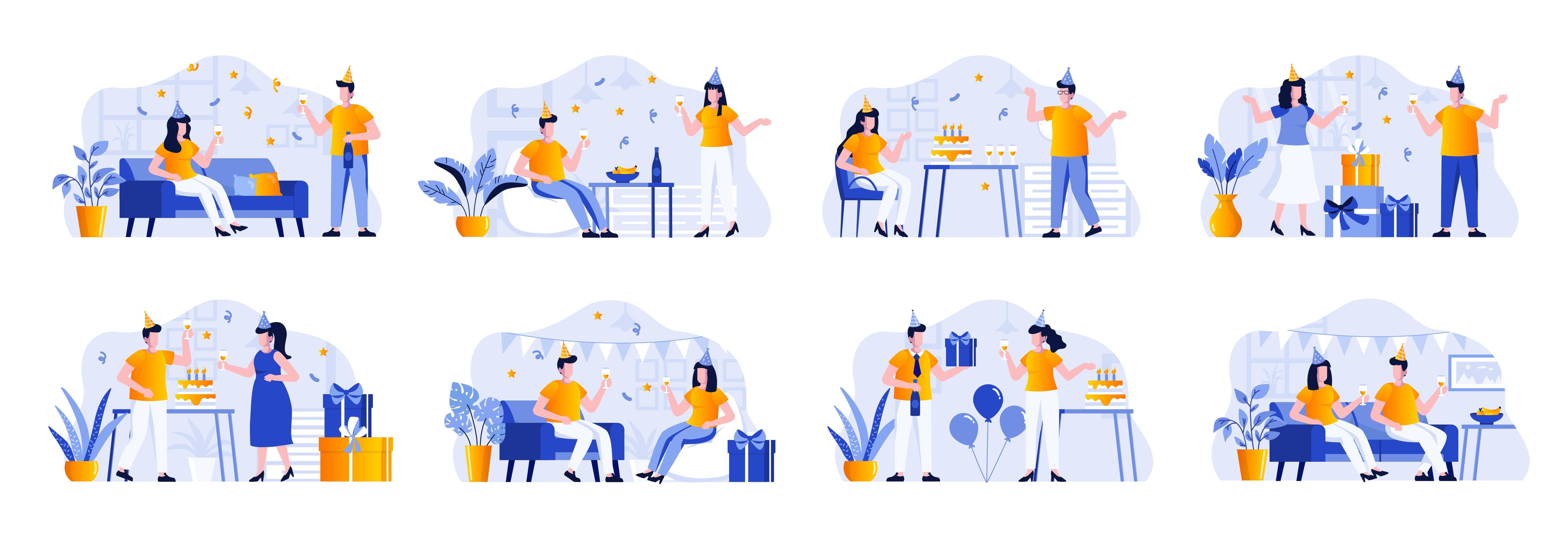 Party scenes bundle with people characters 1434286 Vector Art at Vecteezy