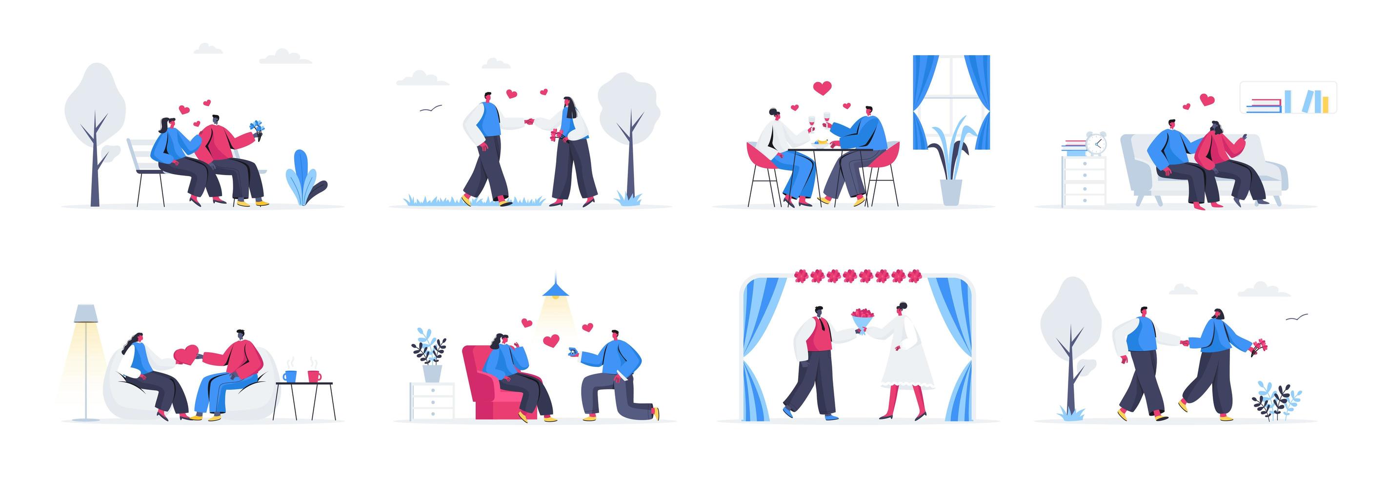 Bundle of love couple scenes vector