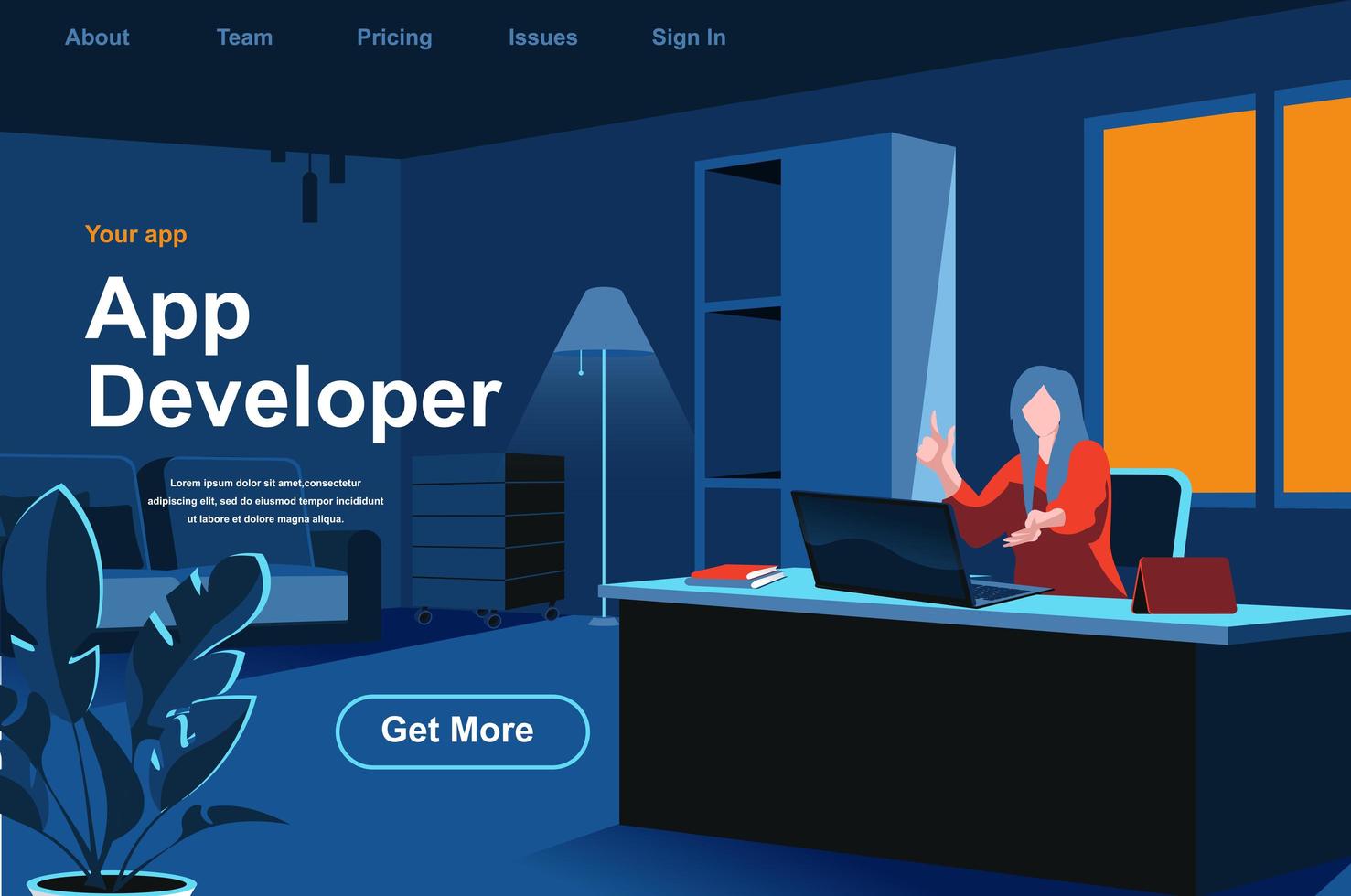 App development isometric landing page vector