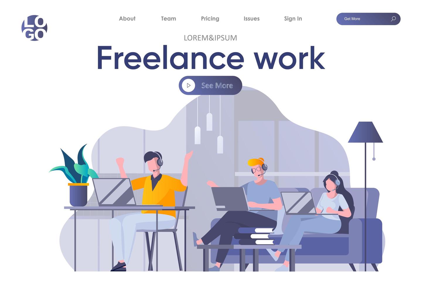 Freelance work landing page with header vector