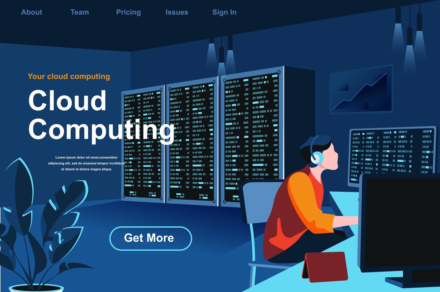 Cloud computing isometric landing page vector