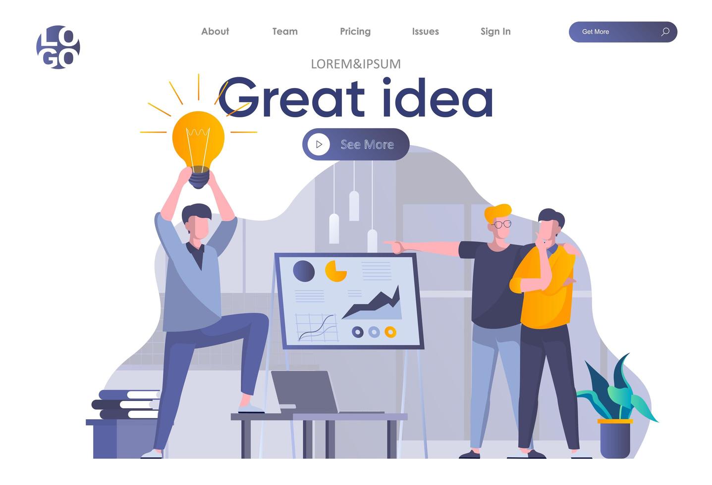 Great idea landing page with header vector