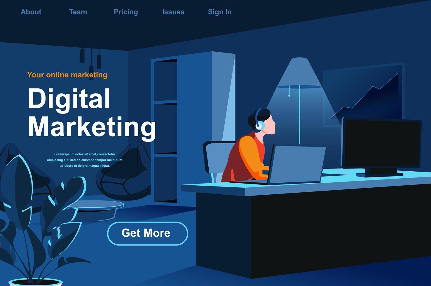 Digital marketing isometric landing page vector