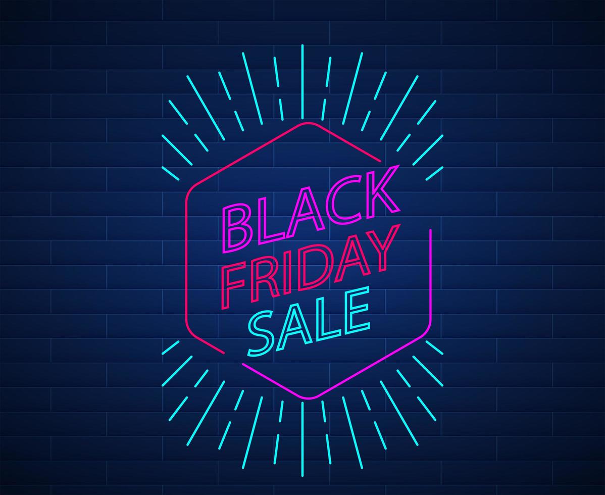 Black Friday neon sign on brick texture vector