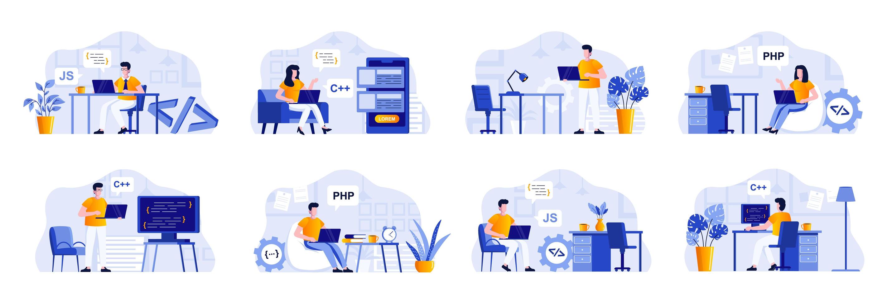 paquete de escenas de programación con personas vector
