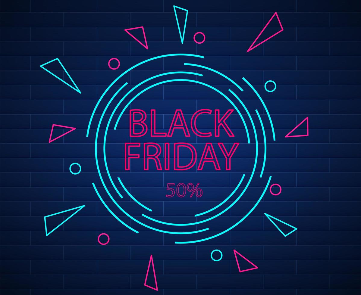 Black Friday geometric neon sign on brick texture vector