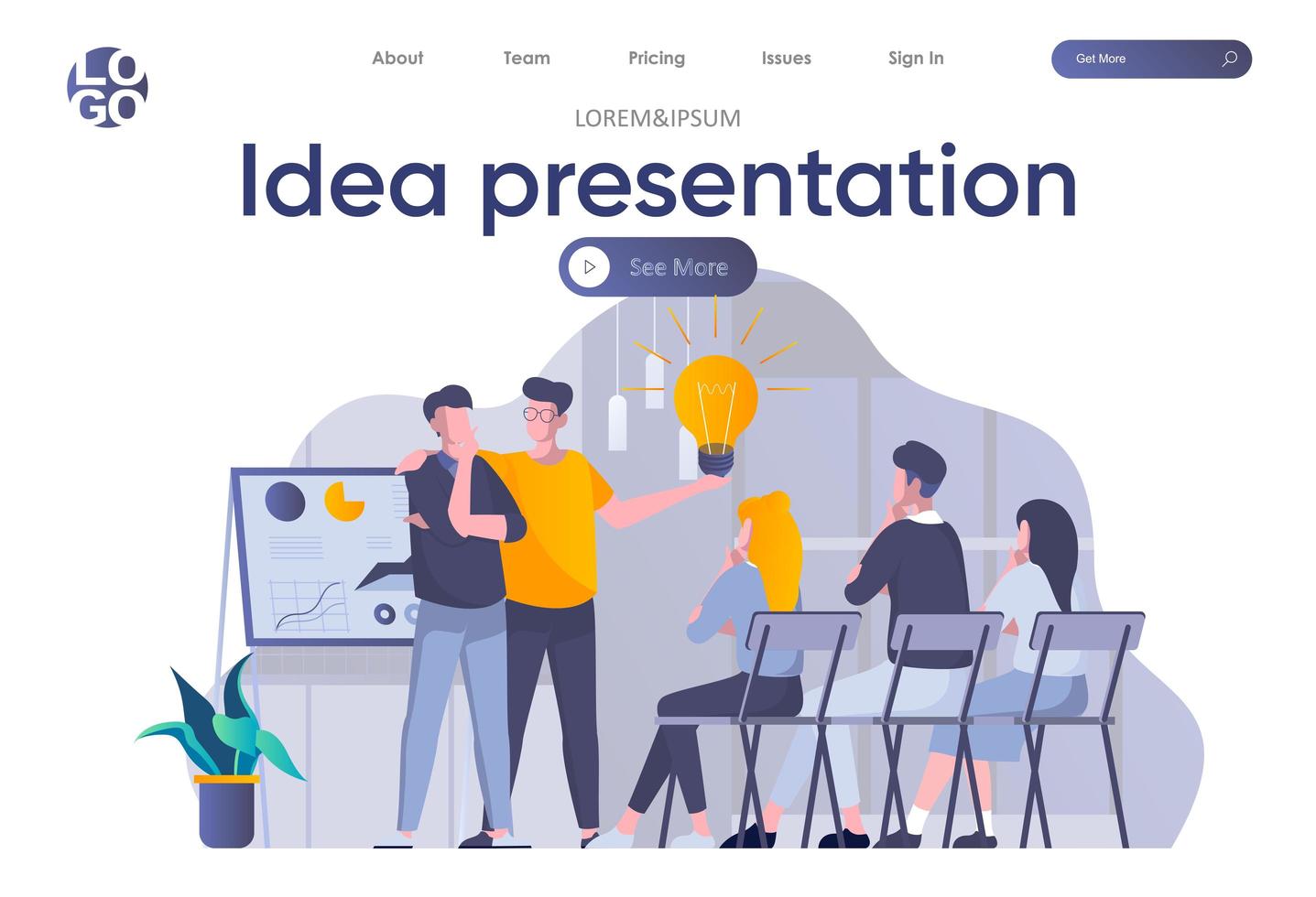 Idea presentation landing page with header vector