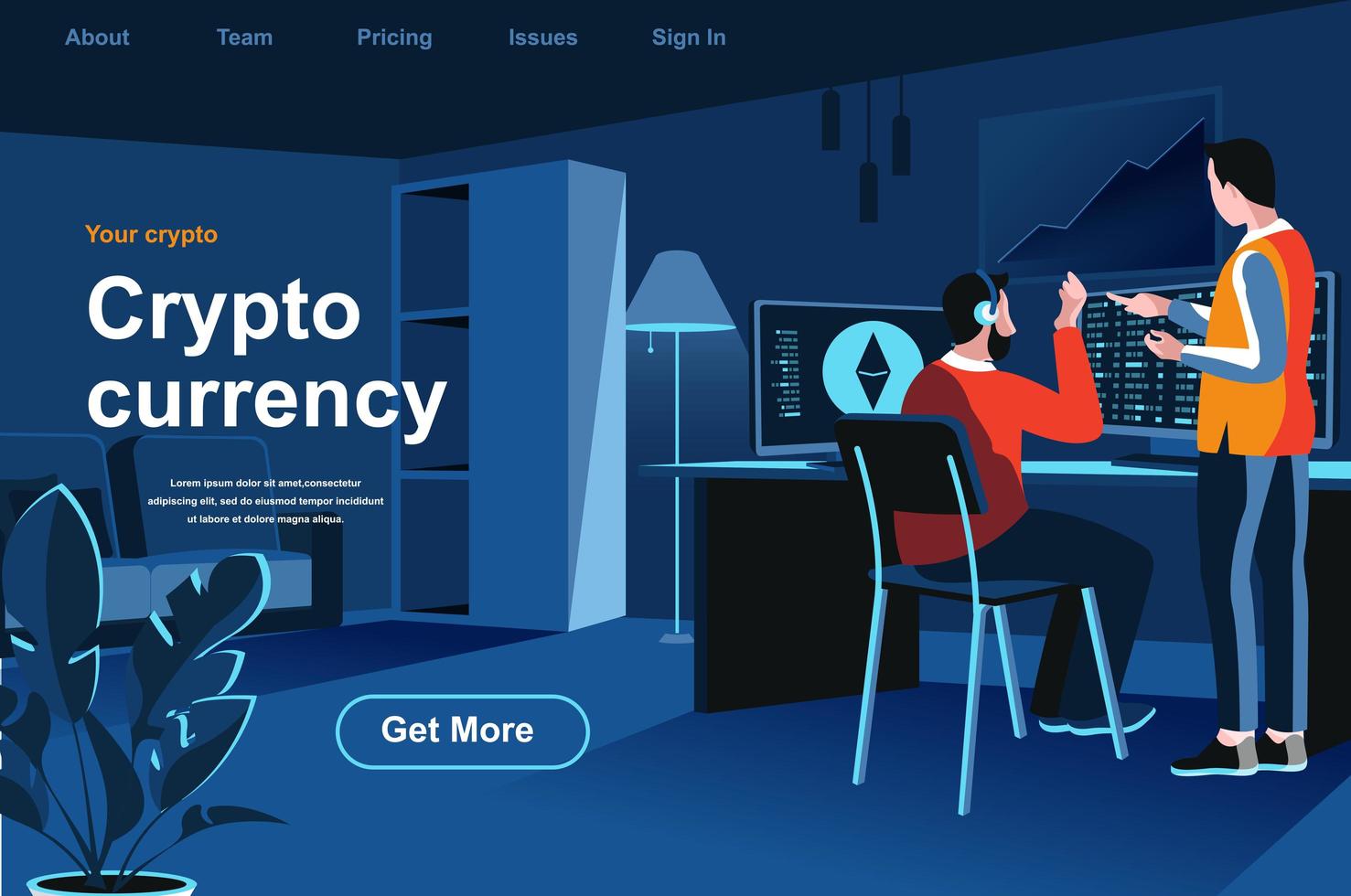 Cryptocurrency isometric landing page vector