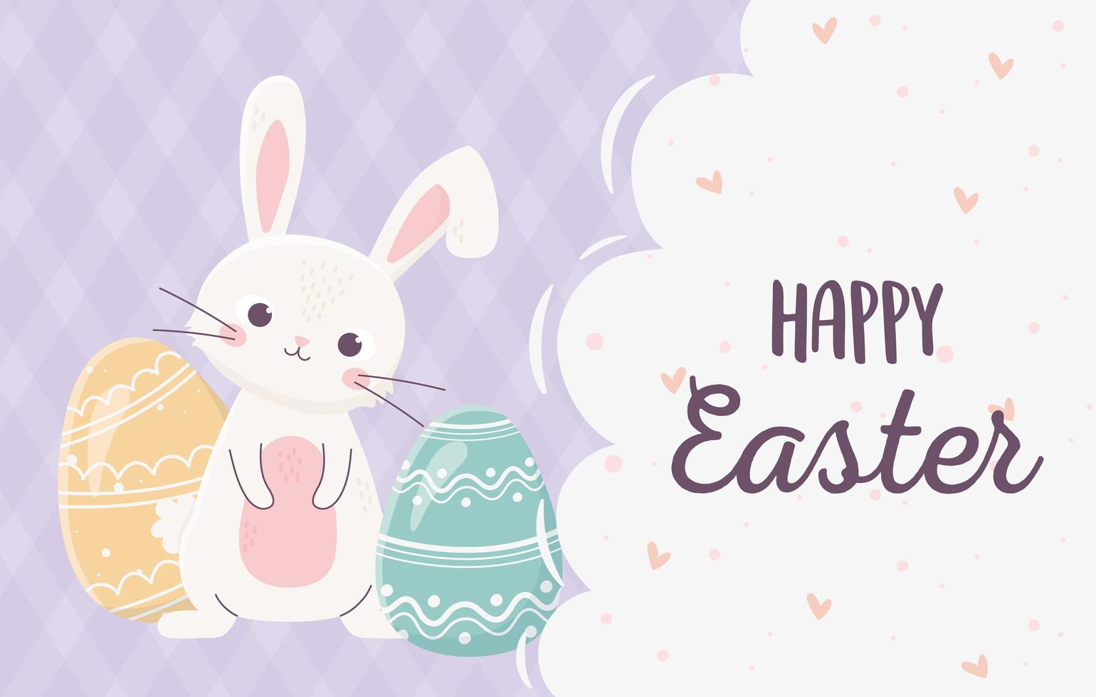 feliz celebración de banner de pascua con conejito y huevos vector