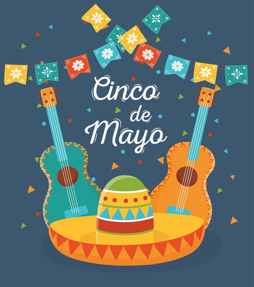 elementos mexicanos para la celebración del cinco de mayo vector