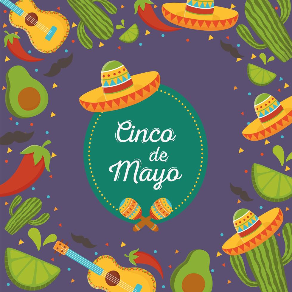 elementos mexicanos para la celebración del cinco de mayo vector