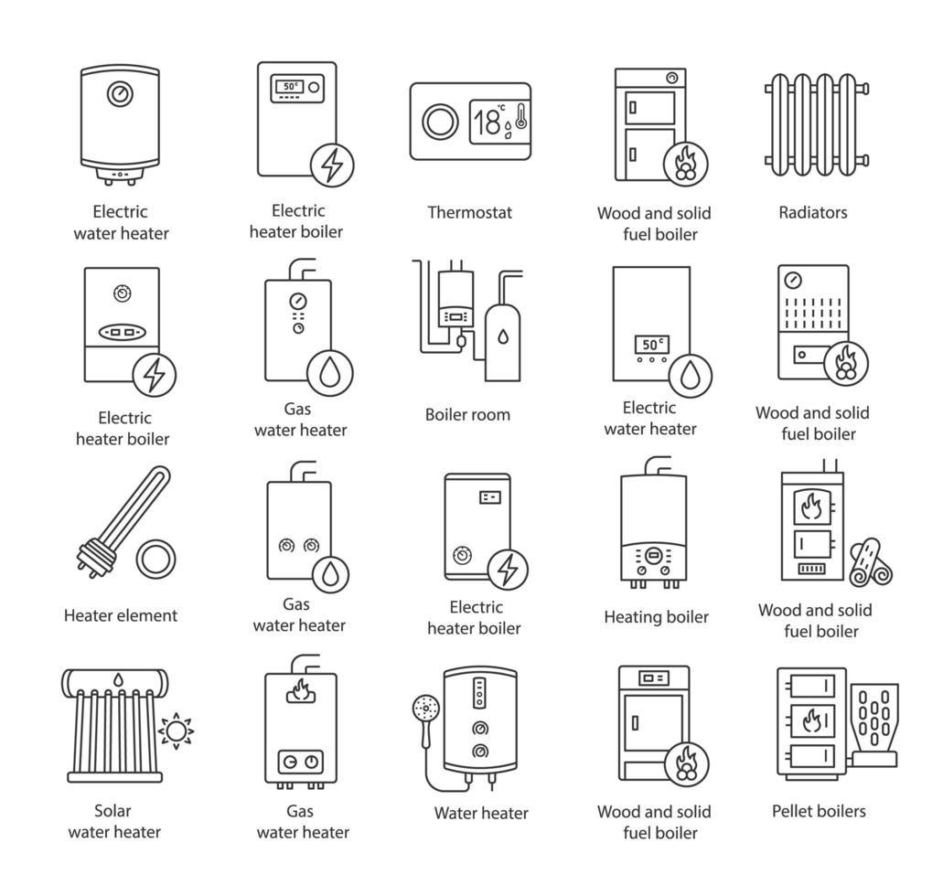 Heating, linear icons set vector