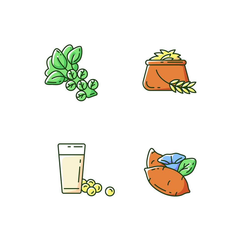 Verduras saludables, conjunto de iconos de colores rgb vector