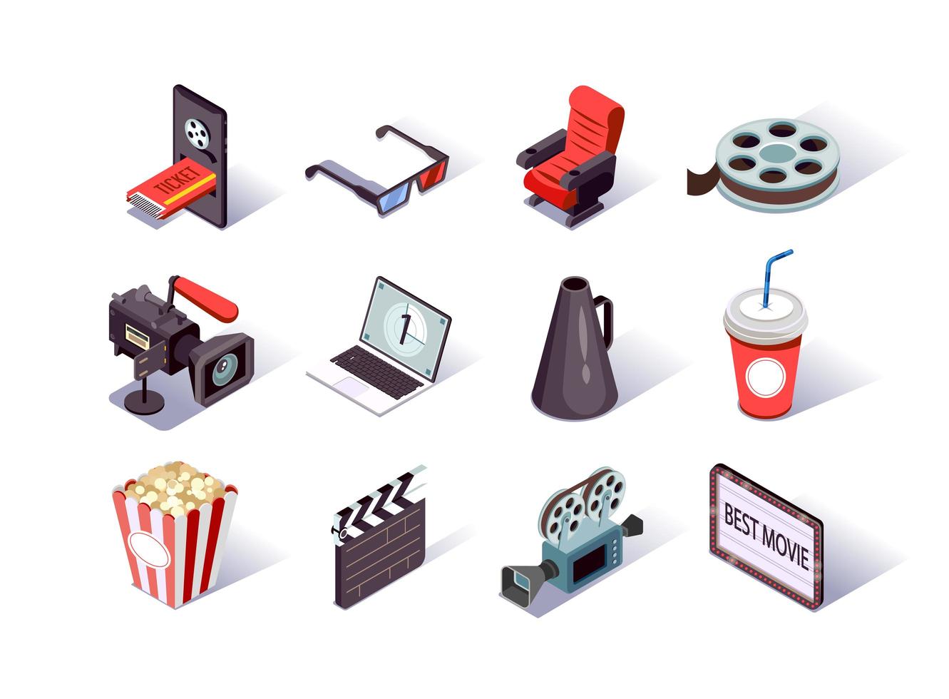 Movie production isometric icons set vector