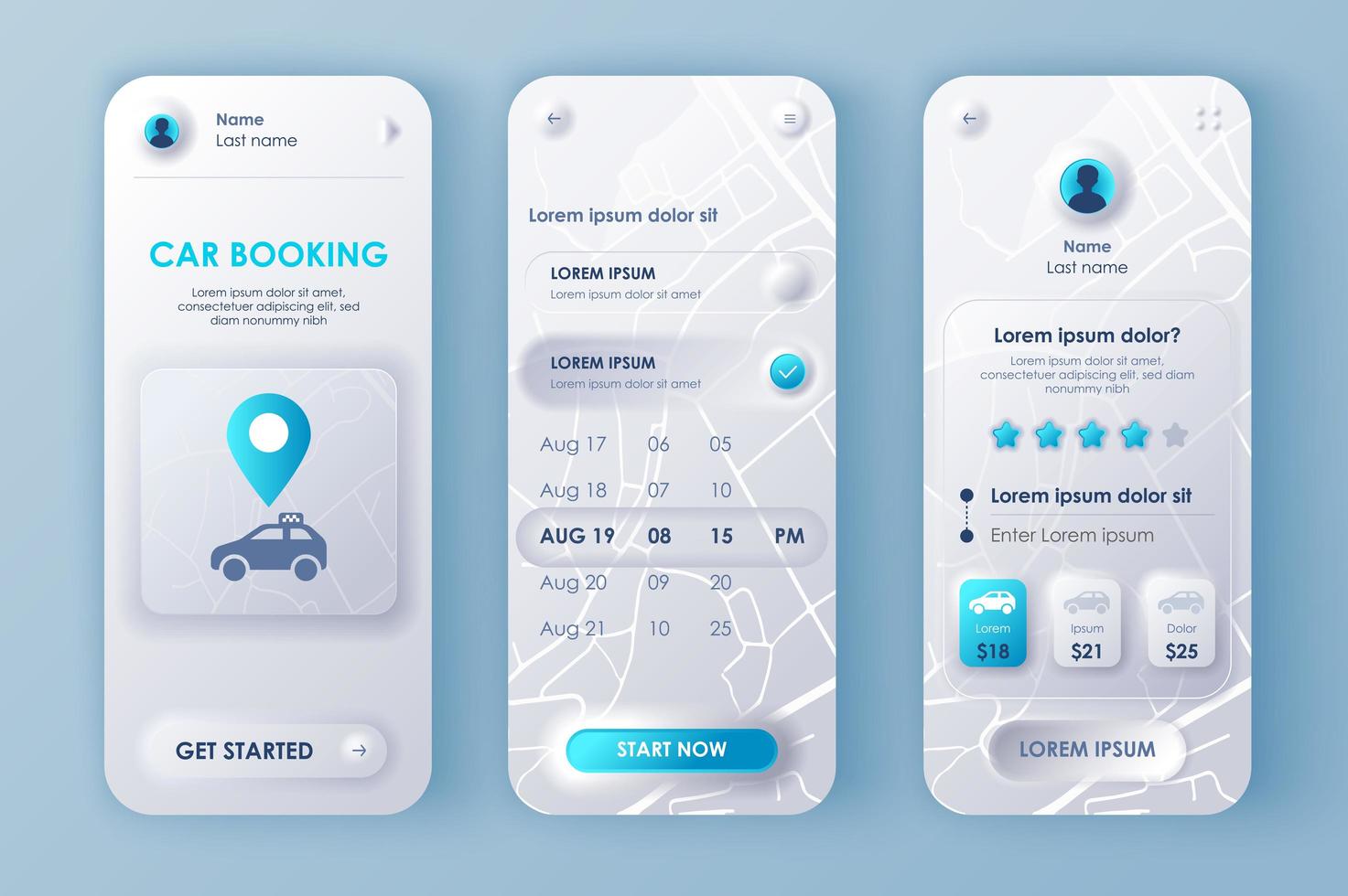 Car booking unique neomorphic design kit vector