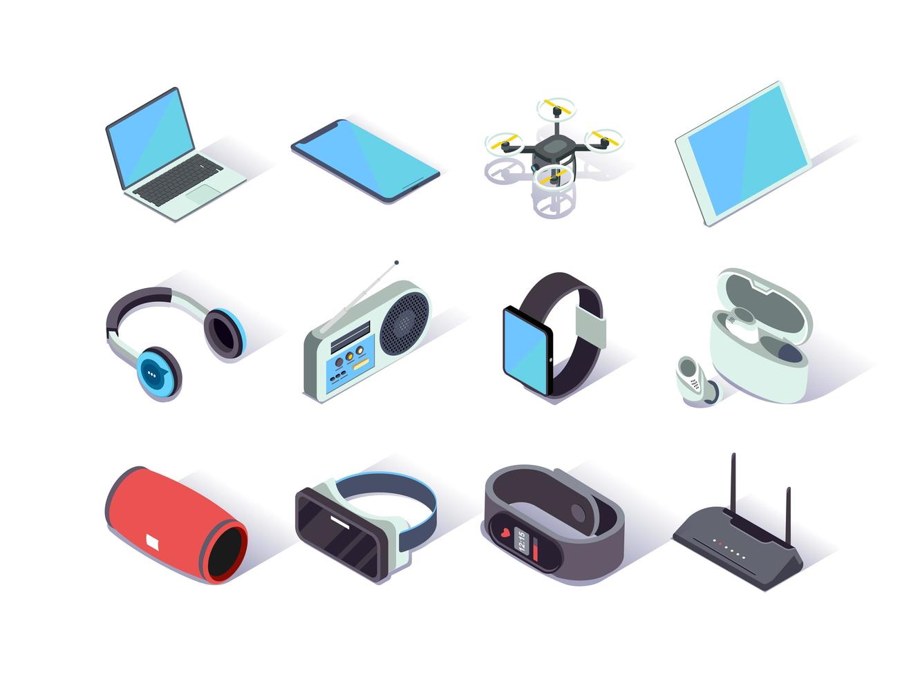 Devices and gadgets isometric icons set vector