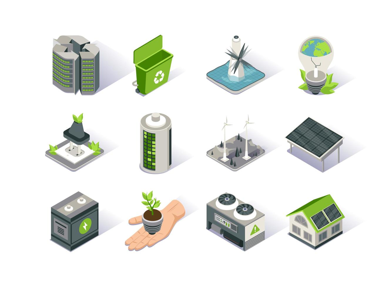 Clean energy isometric icon set vector