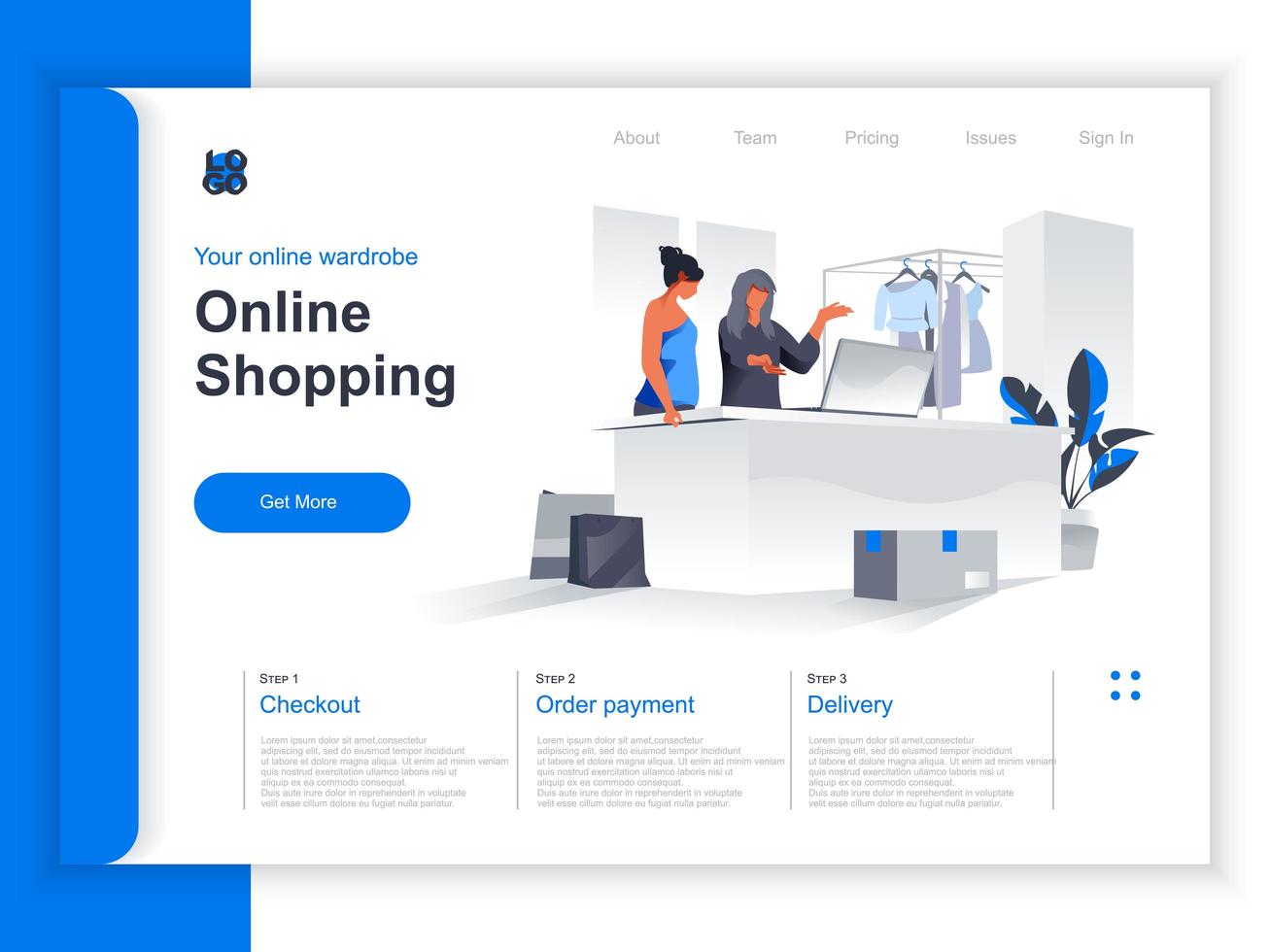 Online shopping isometric landing page vector