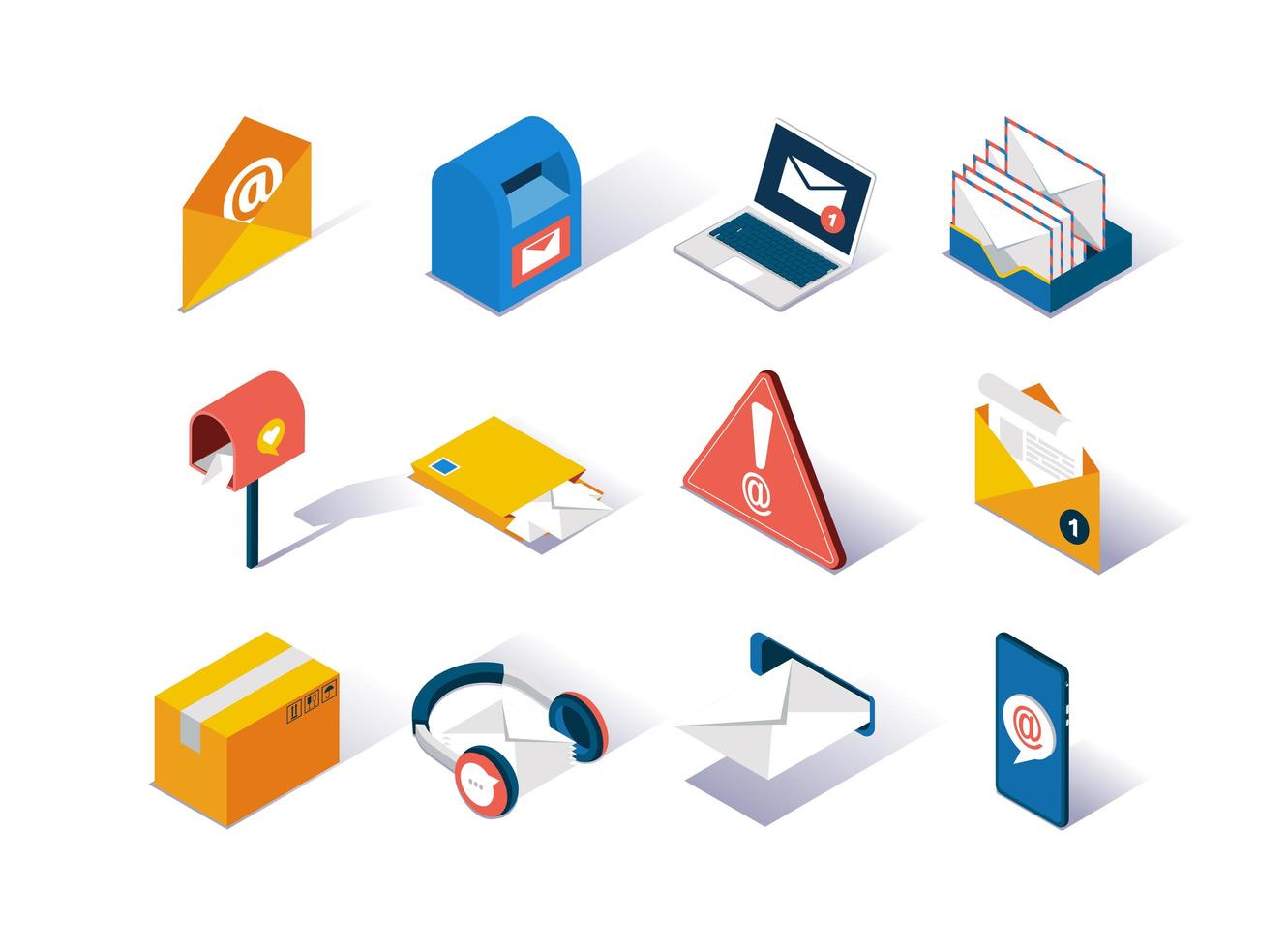 Email service provider isometric icons set vector