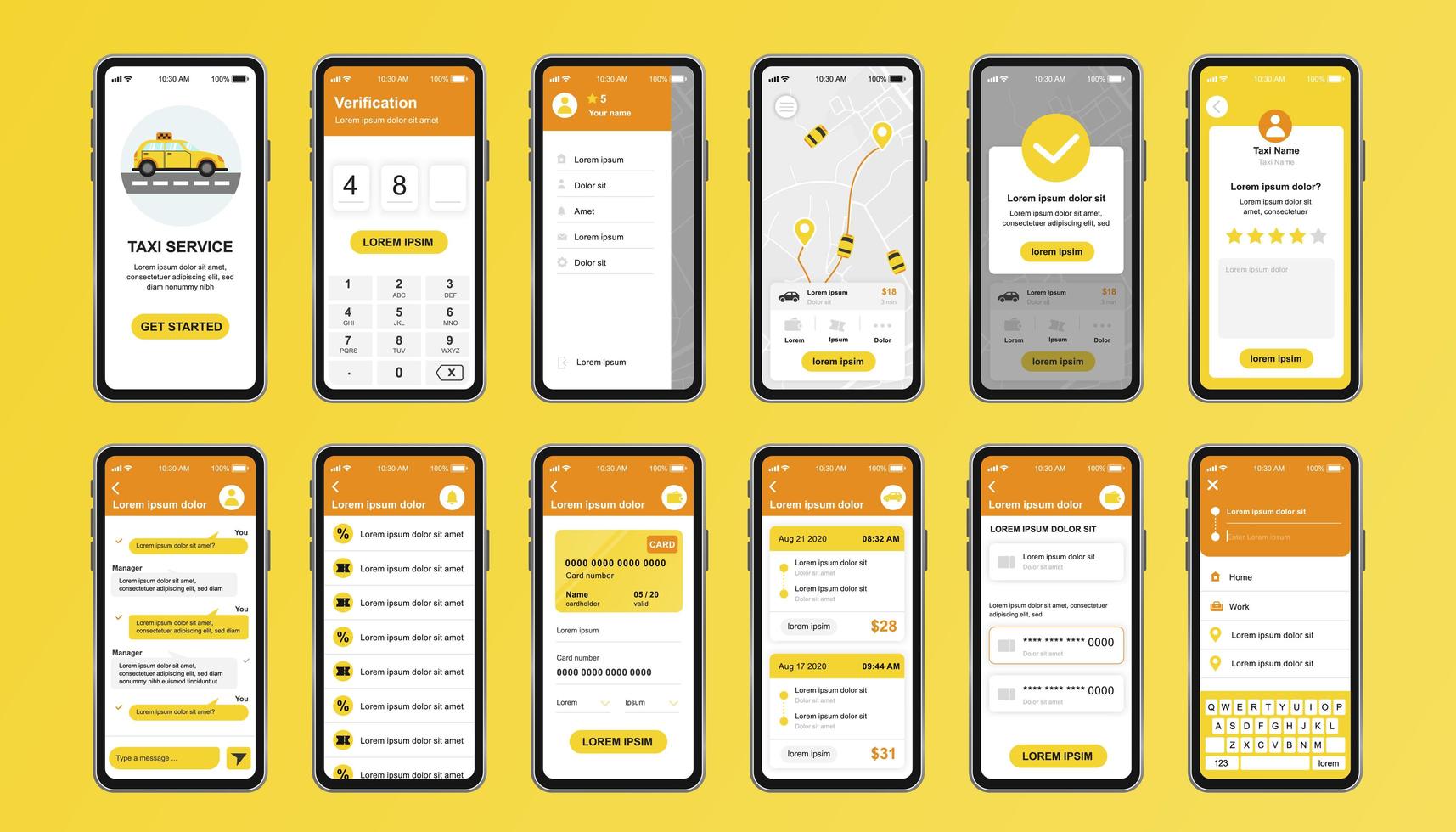 servicio de taxi kit de diseño único para aplicación móvil vector