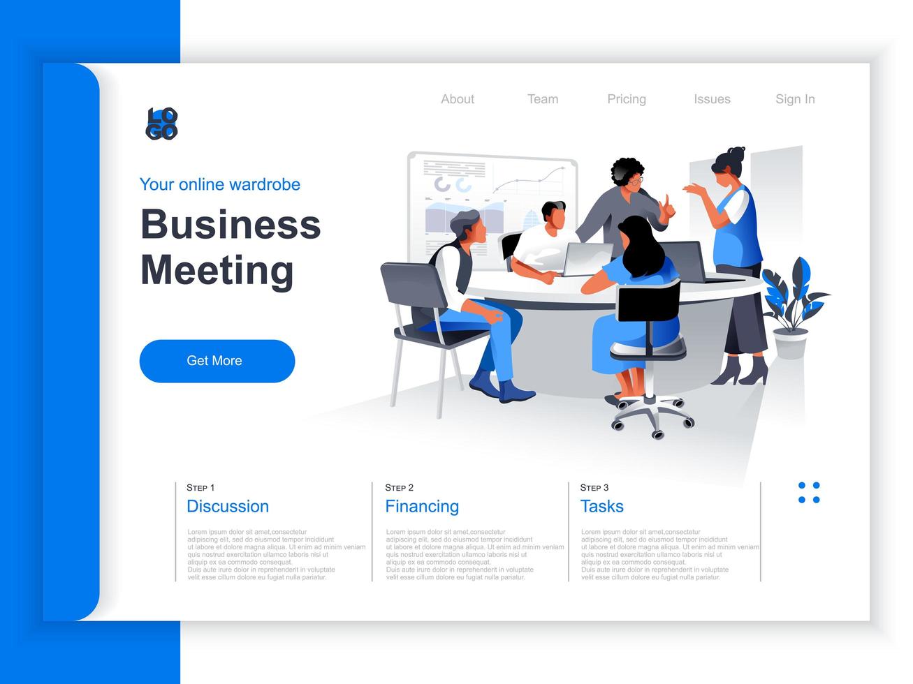 Business meeting isometric landing page vector