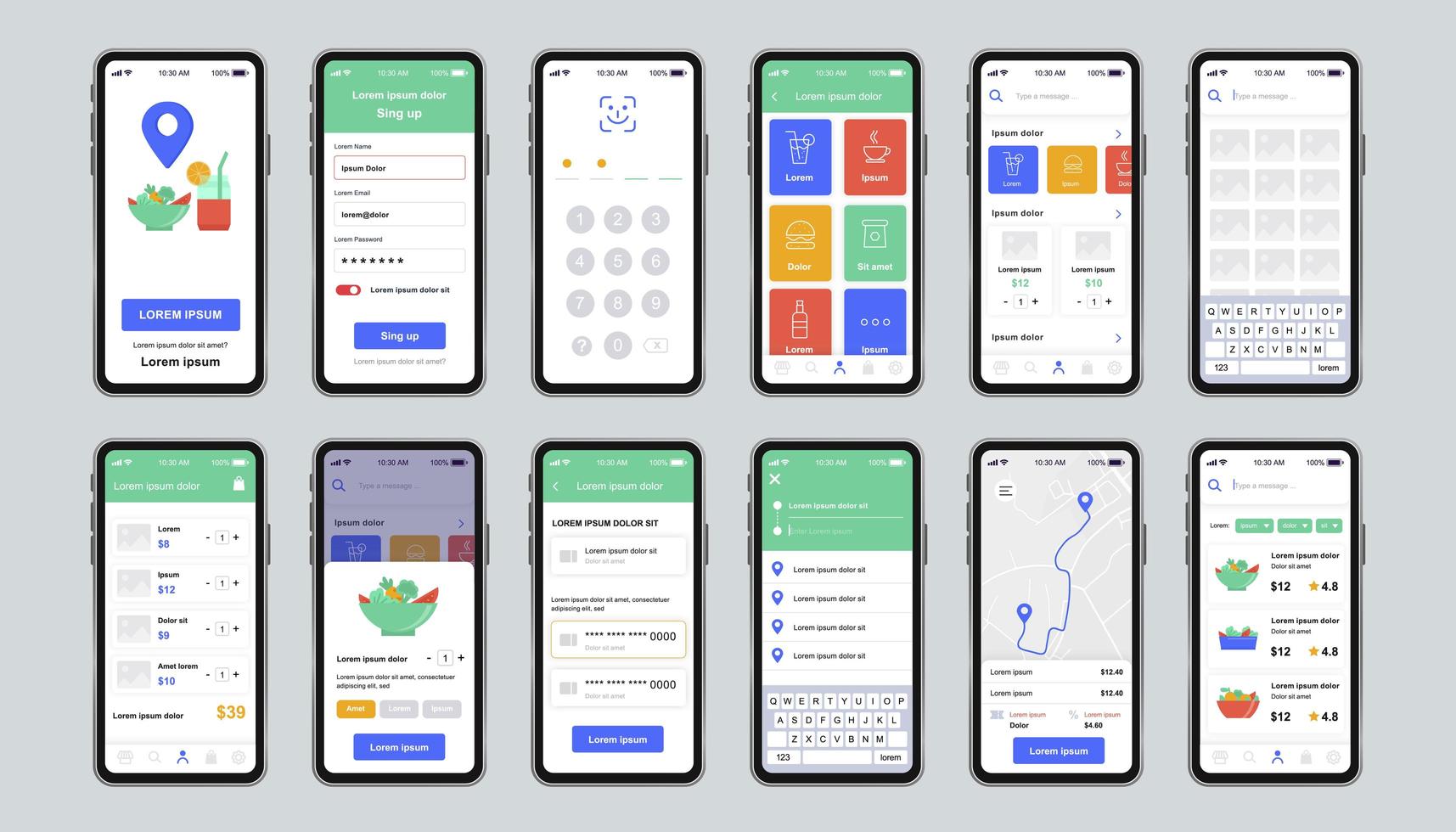 Delivery food unique design kit for mobile app vector