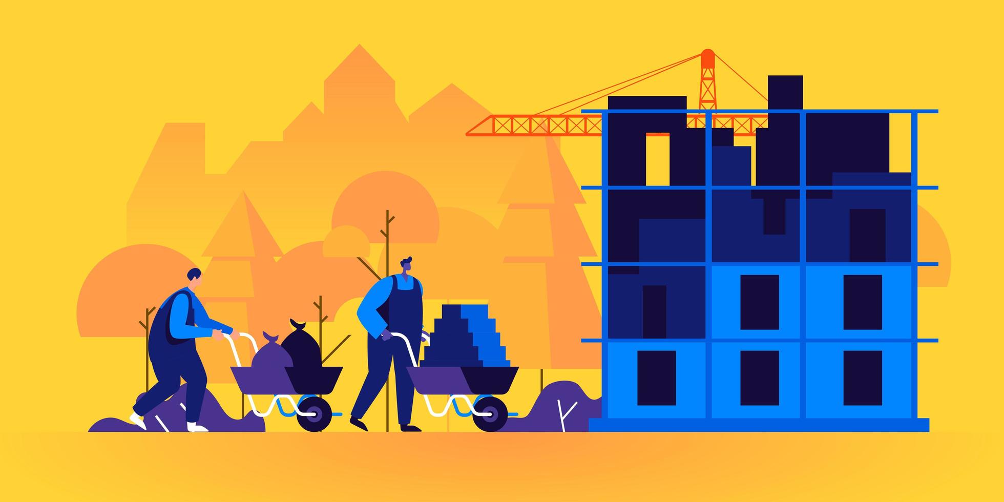 Builders working on construction site vector