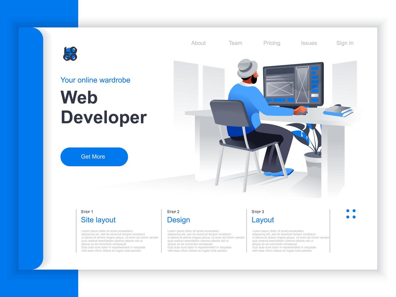 Web development isometric landing page vector