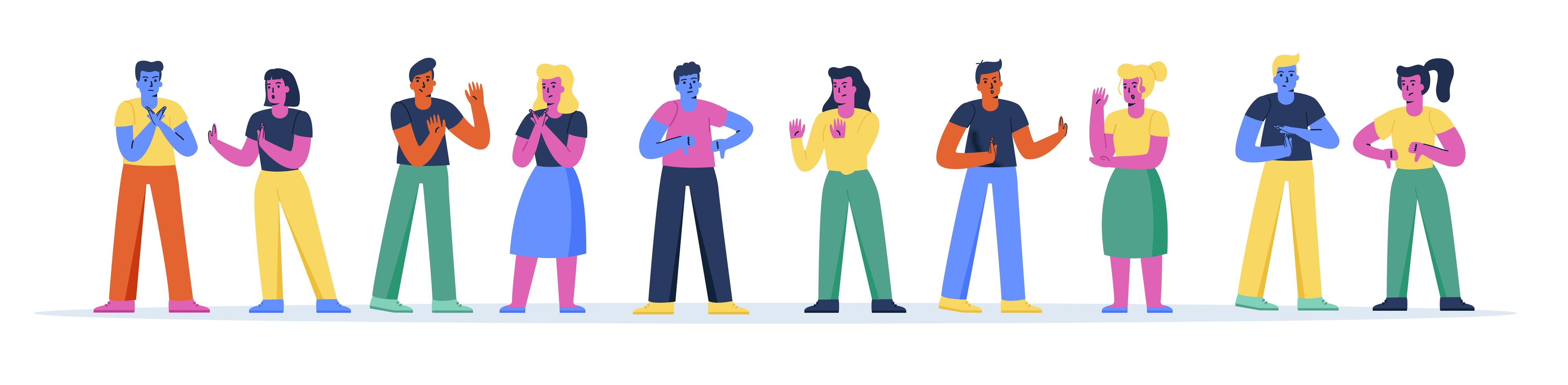 Horizontal banner with young people arguing vector