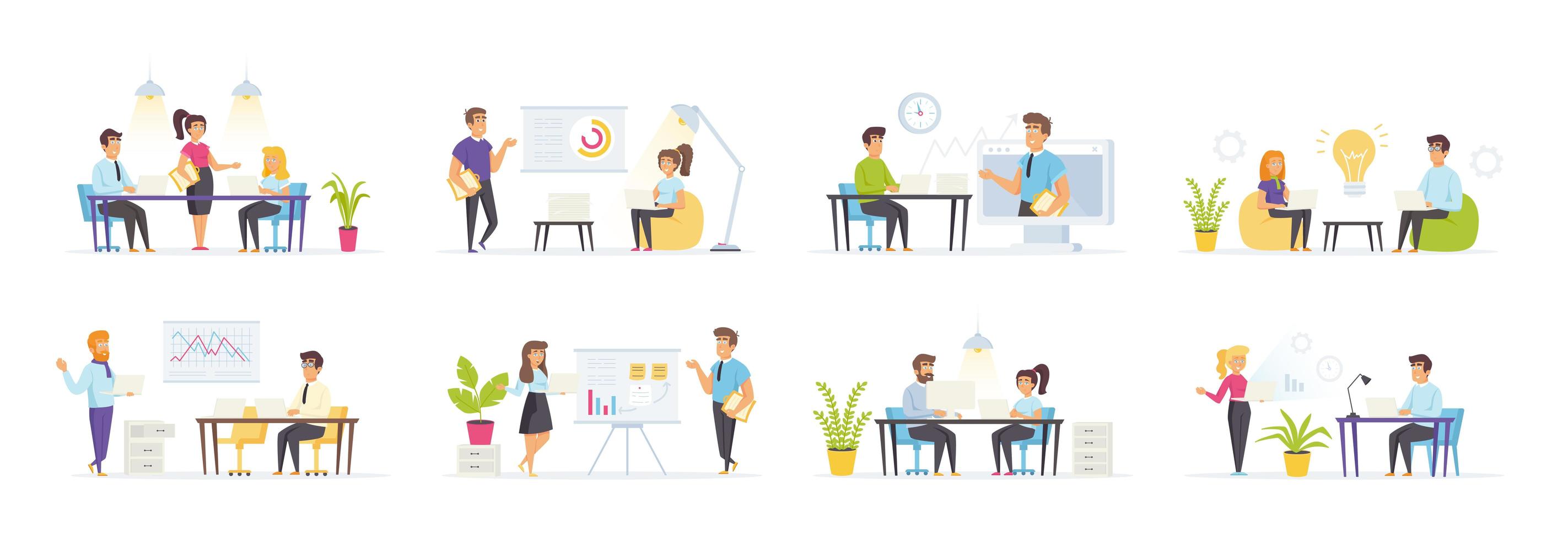 Business meeting set with people in various situations vector