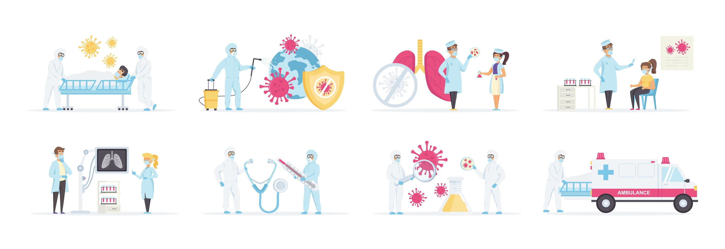 Virology diagnosis and treatment in clinic set vector