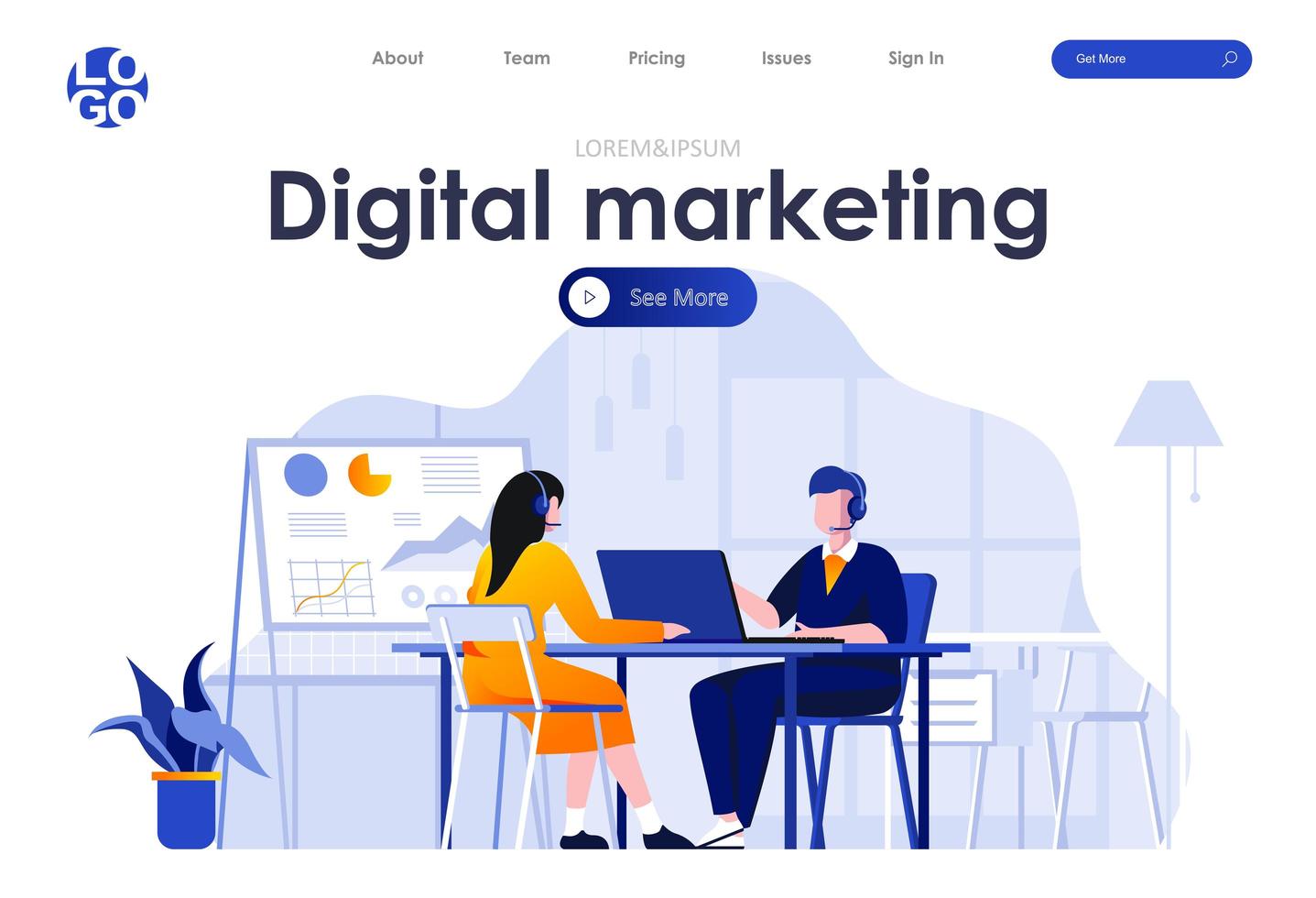 Digital marketing flat landing page design vector