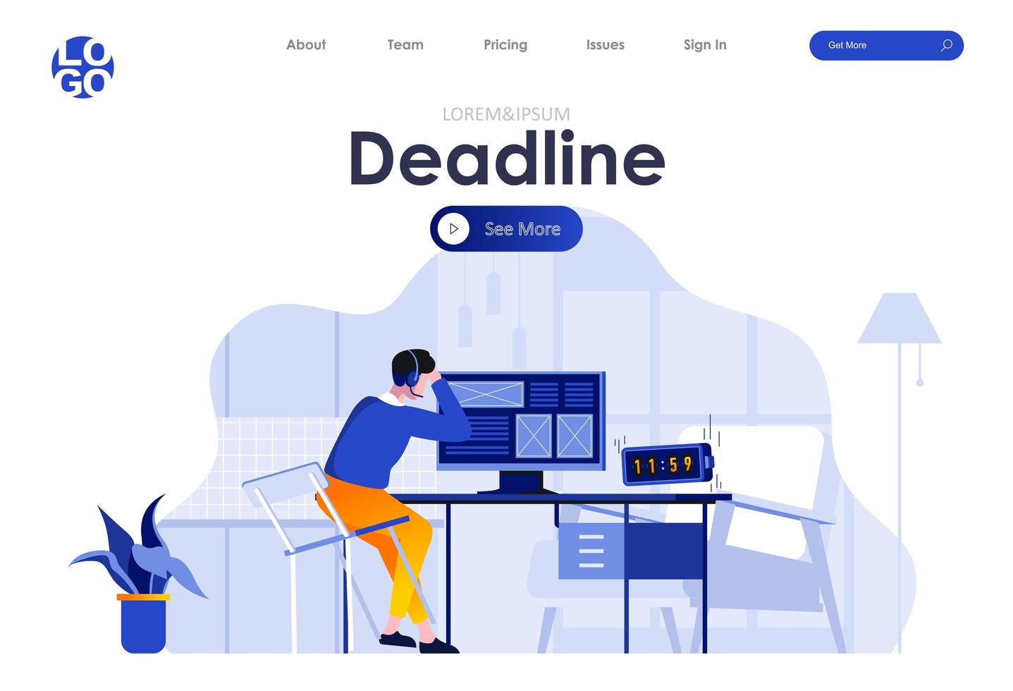 Work deadline flat landing page design vector